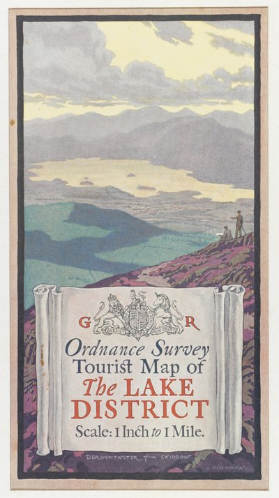 Mapa turístico de Ordnance Survey del Distrito de los Lagos, c.1920 (litografía en color) de English School