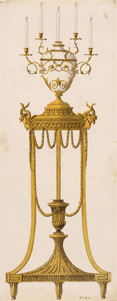 Diseño Original para un Trípode y Jarrón para Velas, de "Obras en Arquitectura", por Robert y J. Adam, 1773 de English School