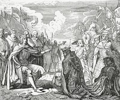Ottokar II de Bohemia rinde homenaje a Rodolfo I, rey de Alemania en 1276 de English School