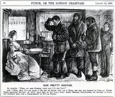 Nuestro bonito doctor, publicado en Punch Magazine, 1870 de English School