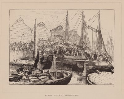 Oyster Boats at Billingsgate (grabado) de English School