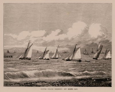 Oyster Smacks Dredging Off Herne Bay (grabado) de English School