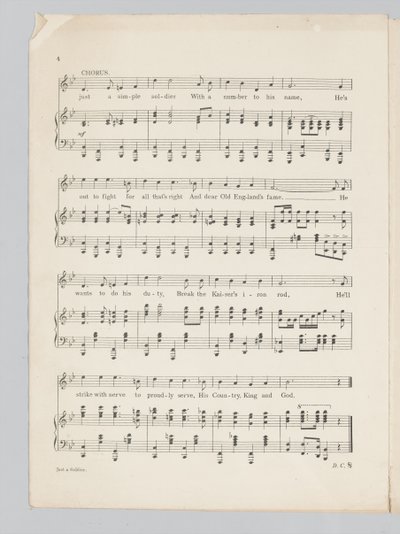 Página 4 de una partitura musical para la canción Just a Soldier de English School