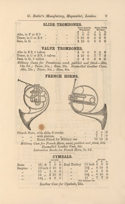 Página del Catálogo Ilustrado de Instrumentos Musicales de G Butler (grabado) de English School