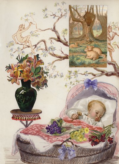Página de álbum de recortes de la época victoriana tardía de English School