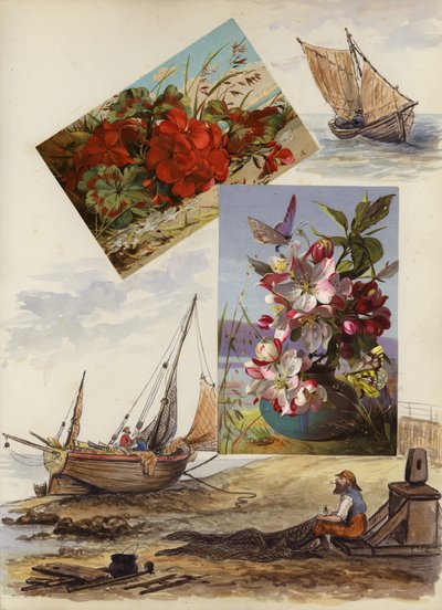 Página de álbum de recortes de la época victoriana tardía de English School