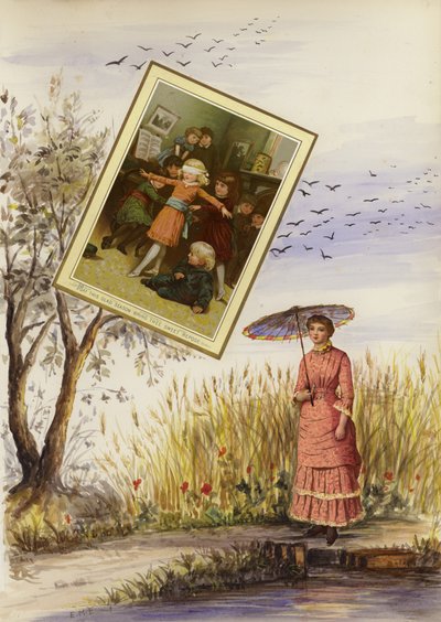 Página de álbum de recortes de la época victoriana tardía de English School