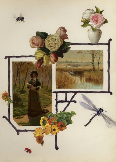 Página de álbum de recortes de la época victoriana tardía de English School
