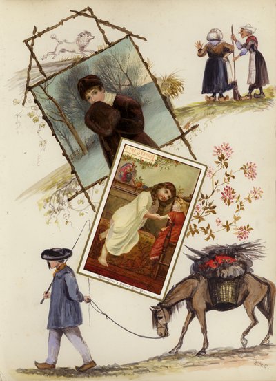 Página de álbum de recortes de la época victoriana tardía de English School