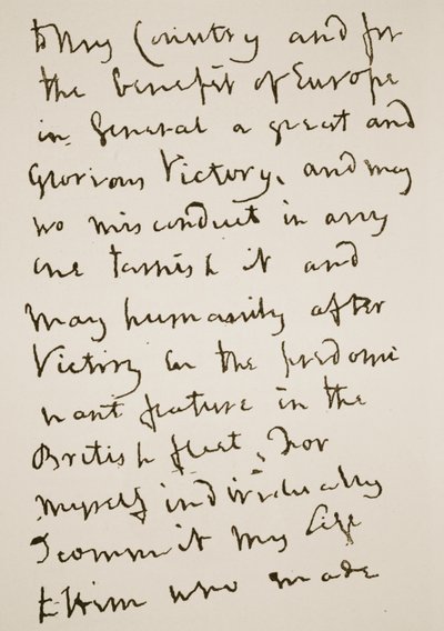 Página de una carta escrita por Nelson justo antes de la Batalla de Trafalgar, lunes 21 de octubre de 1805 de English School