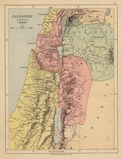 Palestina en tiempos de Cristo (litografía en color) de English School