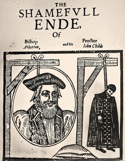 Folleto anunciando la ejecución de John Atherton y su amante John Childe por sodomía de English School