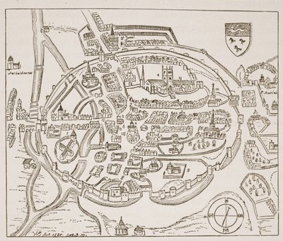 Vista panorámica de Canterbury en el siglo XVI, ilustración de The Church of England: A History for the People por H.D.M. Spence-Jones de English School