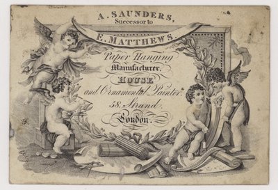 Estampadores de papel, A Saunders, tarjeta comercial de English School