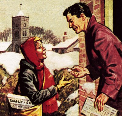Repartidor de periódicos recibiendo su caja de Navidad de English School