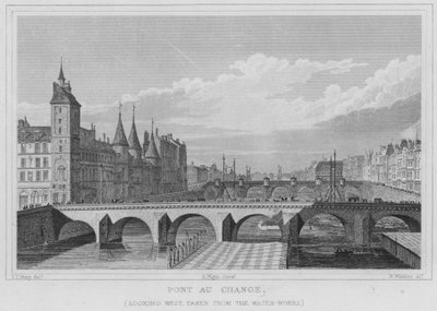 París, Pont Au Change, mirando al oeste, tomada desde las obras hidráulicas de English School