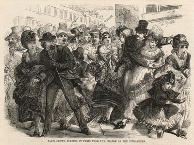Multitud de París huyendo del pánico por la carga de los Cuirassiers de English School