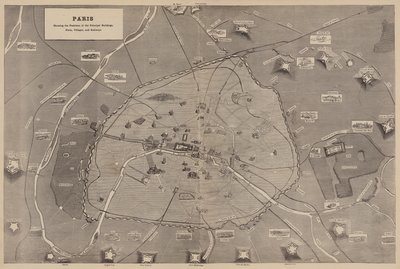 París, mostrando las posiciones de los principales edificios, fuertes, pueblos y ferrocarriles de English School