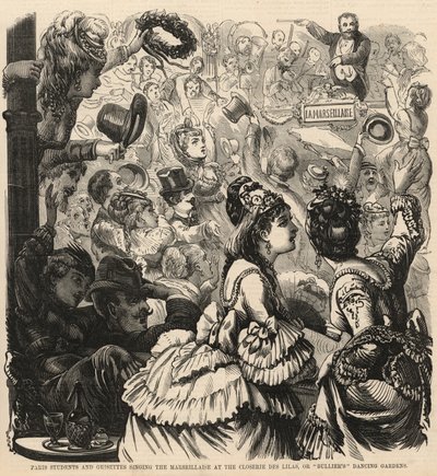Estudiantes de París y grisettes cantando la Marsellesa en la Closerie des Lilas de English School