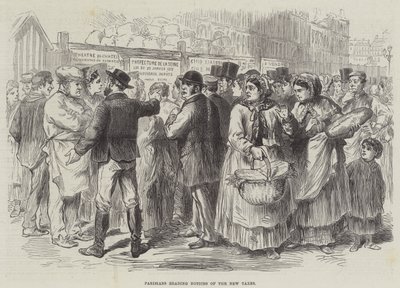 Parisienses leyendo avisos de los nuevos impuestos (grabado) de English School