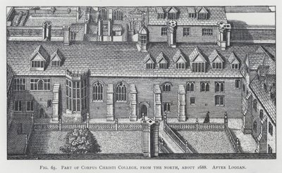 Parte del Corpus Christi College, desde el norte, alrededor de 1688, después de Loggan (grabado) de English School