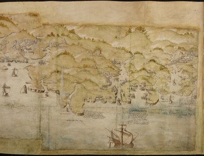 Parte de un mapa panorámico de la costa desde Land