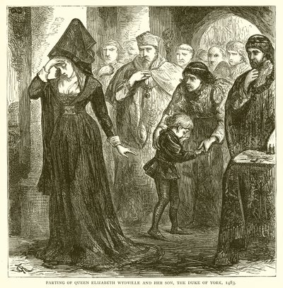 Despedida de la reina Isabel Wydville y su hijo, el duque de York, 1483 de English School