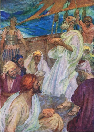 El viaje de Pablo a Roma, de The Bible Picture Book publicado por Thomas Nelson, c.1950 (foto) de English School