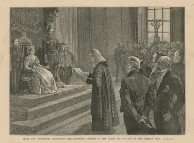 Pares y comunes presentando la dirección patriótica a la Reina en vísperas de la Guerra de Crimea de English School