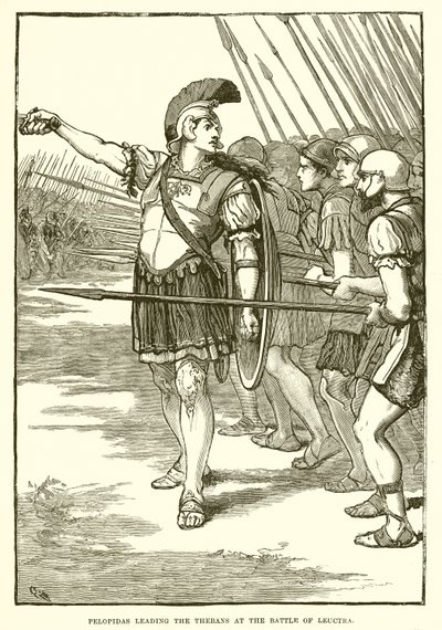 Pelópidas liderando a los tebanos en la batalla de Leuctra de English School