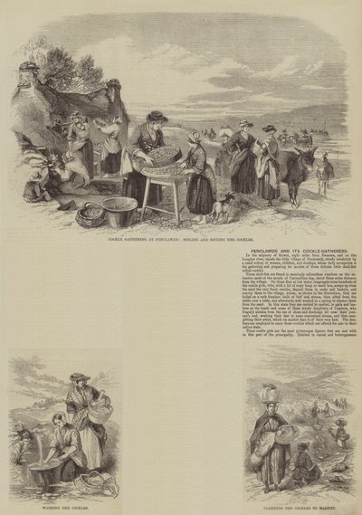 Penclawdd y sus recolectores de berberechos (grabado) de English School