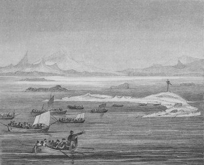 Gente de la provincia romana de Venecia buscando refugio de los hunos en islas del Adriático, 452 de English School