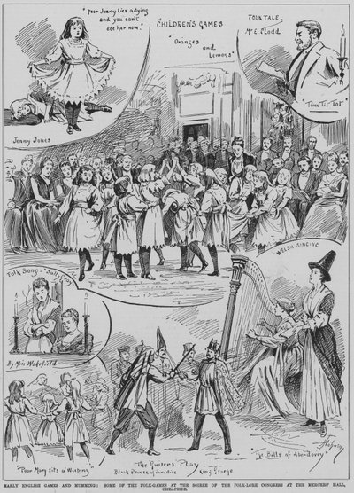 Representación de juegos folclóricos ingleses antiguos y mumming en la velada del Congreso de Folklore, Mercers