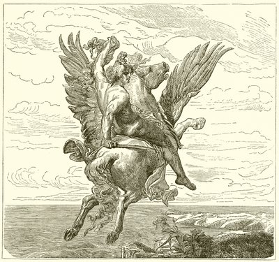 Perseo en el caballo alado Pegaso, con la cabeza de Medusa de English School