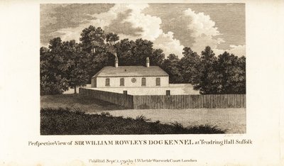 Vista en perspectiva del perrera de Sir William Rowley en Tendring Hall Suffolk de English School
