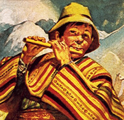 Hombre peruano tocando la flauta de English School