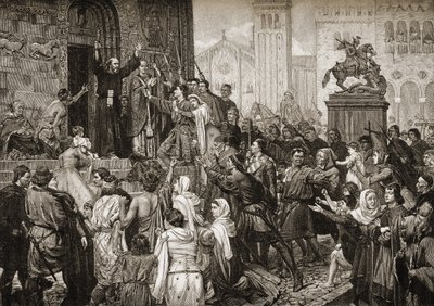Pedro el Ermitaño (1050-1115) predicando durante la Primera Cruzada en 1095 de English School