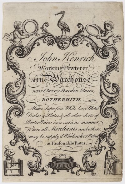 Pewterer, John Kenrick, tarjeta comercial de English School