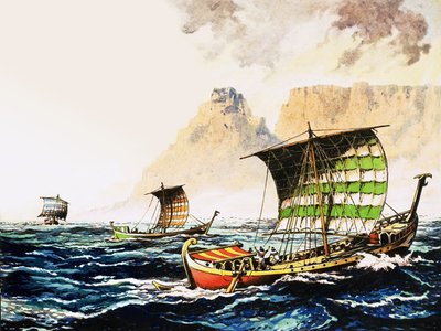 Exploradores fenicios enviados por un faraón egipcio para navegar alrededor de la costa de África en 600 a.C. de English School