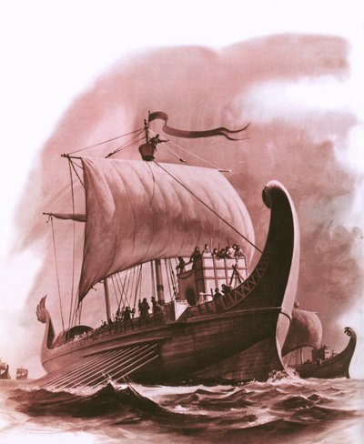 Flota fenicia navegando por la costa oeste de África alrededor del 500 a.C. de English School