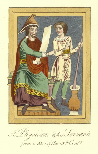 Médico y su sirviente, siglo XIII de English School