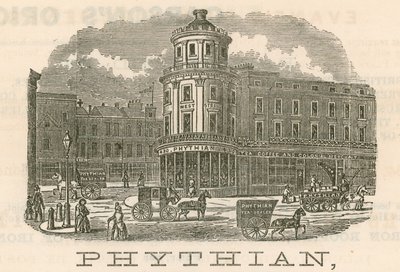 Phythian, mayorista y comerciante de té familiar y almacén extranjero, 430 West Strand y 1-3 King William Street, Londres de English School