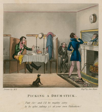 Recogiendo una pata de pollo; caricatura de English School