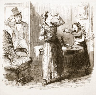 Bocetos pintorescos de Londres: La casa de huéspedes, de The Illustrated London News, 1849 de English School