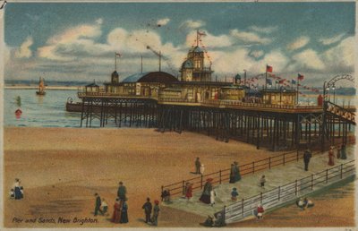 Muelle y arena, New Brighton, Merseyside (litografia en color) de English School