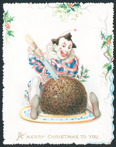Pierrot cortando pudín de ciruela de English School