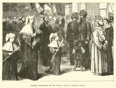 Procesión de peregrinos en la Strada Reale, Valetta, Malta de English School