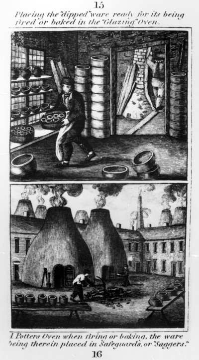 Colocando la vajilla sumergida en el horno de esmaltado, 1827 de English School