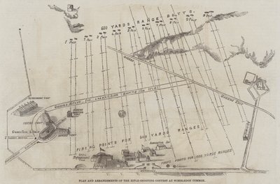 Plano y arreglos del concurso de tiro con rifle en Wimbledon Common (grabado) de English School