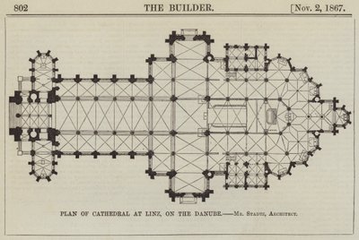 Plano de la Catedral en Linz, en el Danubio (grabado) de English School